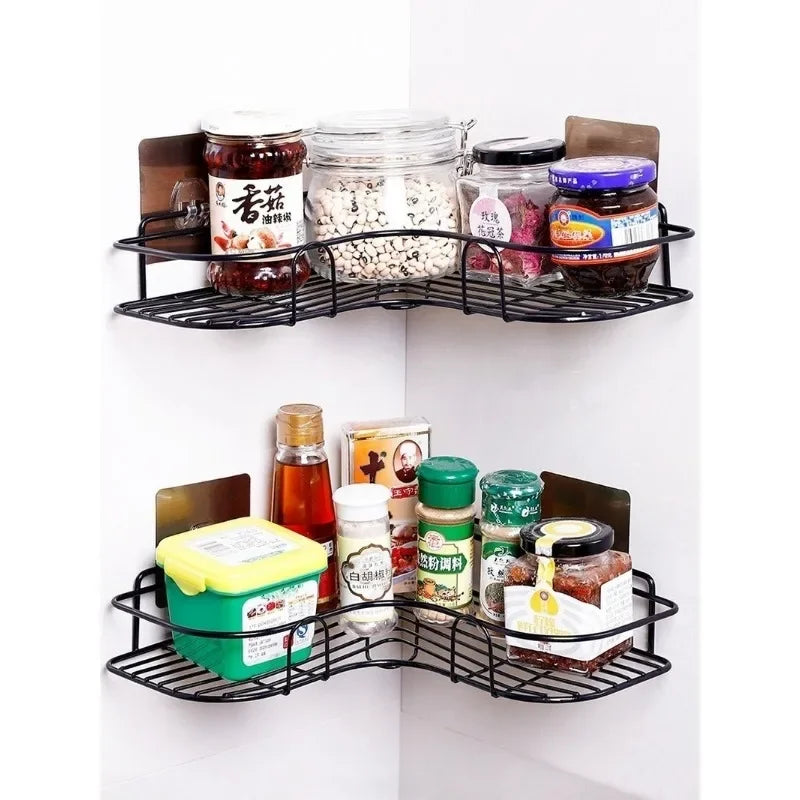 Premium Export Quality Powder Coated Metal Corner Rack For Bathroom & Kitchen with 2 hooks