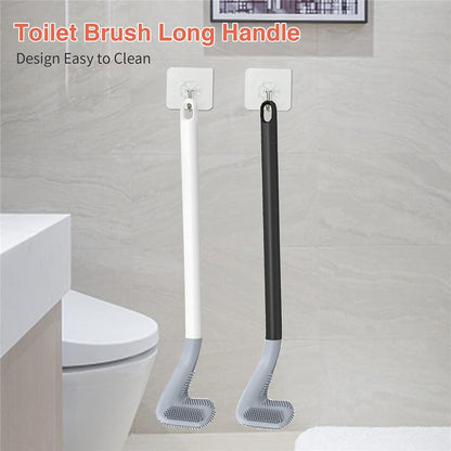 Toilet Brush | Flexible Silicone Bristles | Rubber Golf Handle | Holder with 2 FREE Sticky Hooks