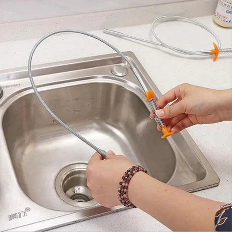 Metal Flexible Wire Brush Drain Cleaner | Sink, Sewer & Pipe Dredging Tool | Clog Remover