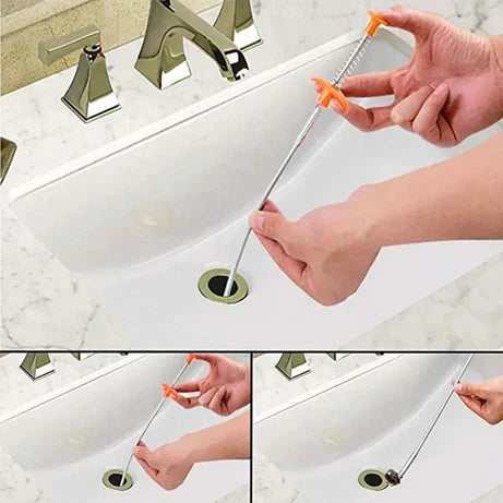 Metal Flexible Wire Brush Drain Cleaner | Sink, Sewer & Pipe Dredging Tool | Clog Remover