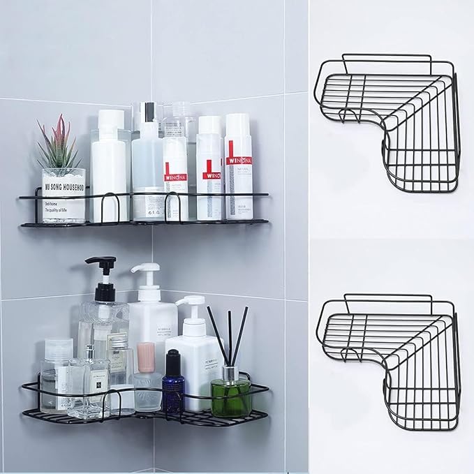 Premium Export Quality Powder Coated Metal Corner Rack For Bathroom & Kitchen with 2 hooks