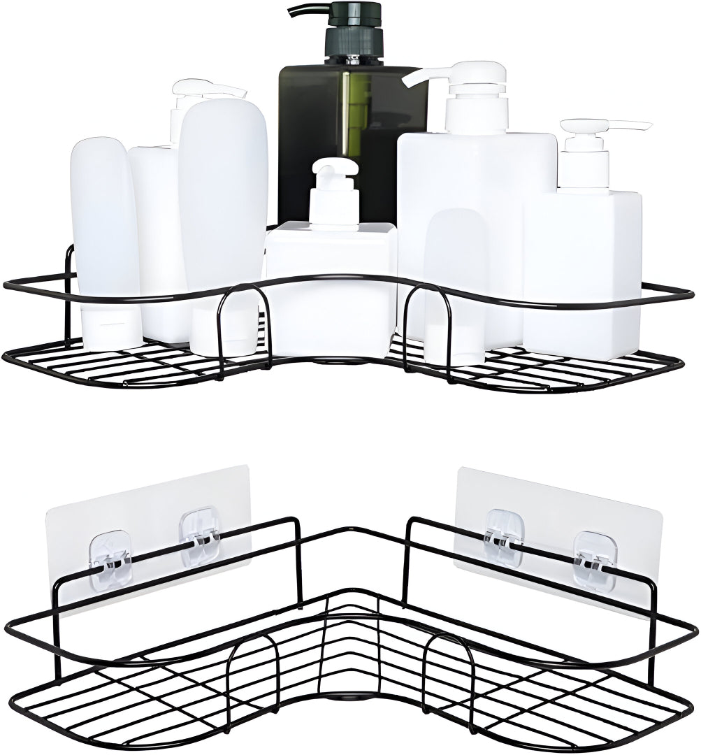 Premium Export Quality Powder Coated Metal Corner Rack For Bathroom & Kitchen with 2 hooks