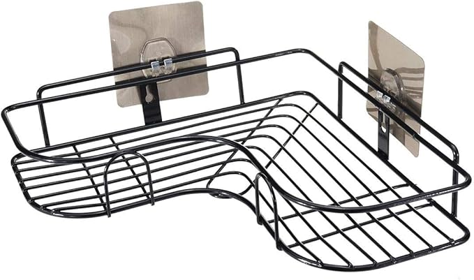 Premium Export Quality Powder Coated Metal Corner Rack For Bathroom & Kitchen with 2 hooks