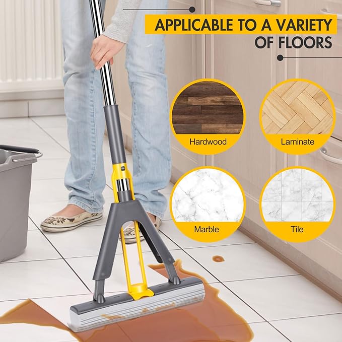 Self-Squeeze Sponge Mop – Hands-Free Floor Cleaning with Highly Absorbent Sponge