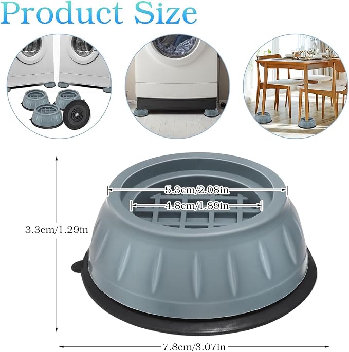 4 Pack Anti-Vibration Pads for Washing Machine and Dryer - Shock Noise Cancelling Anti-Walk Stabilizer