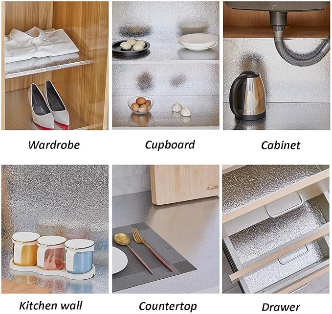 Silver Foil Kitchen Waterproof & Oil Proof| Aluminum Foil Self-Adhesive Sheet for Stove Cabinets & Walls – Heat Resistant