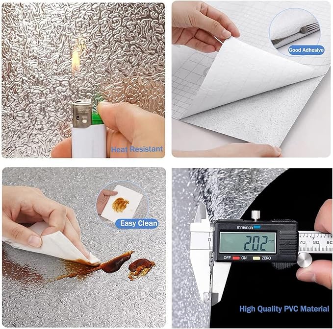 Silver Foil Kitchen Waterproof & Oil Proof| Aluminum Foil Self-Adhesive Sheet for Stove Cabinets & Walls – Heat Resistant