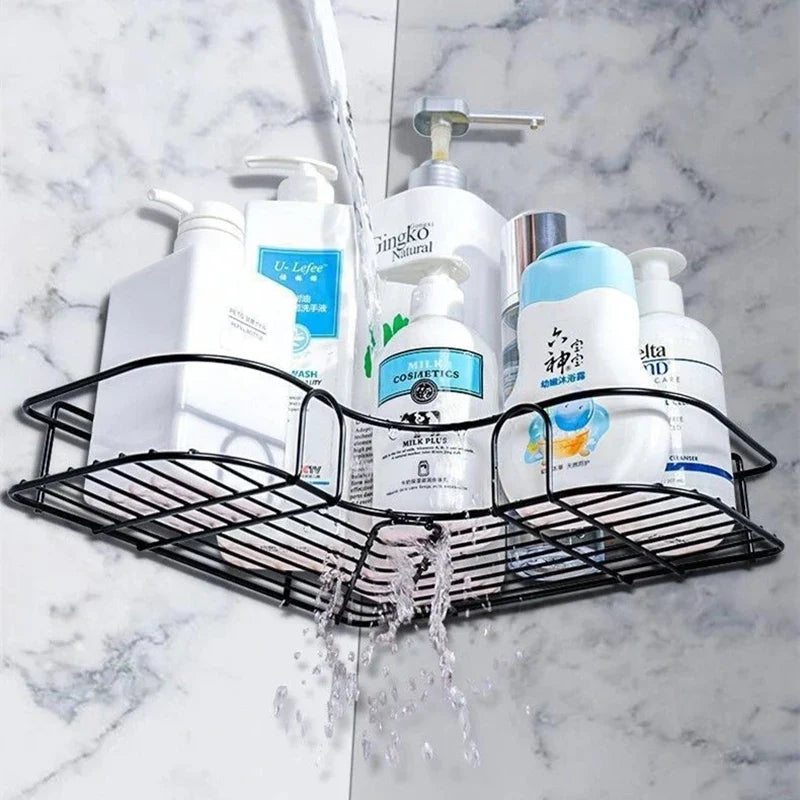 Premium Export Quality Powder Coated Metal Corner Rack For Bathroom & Kitchen with 2 hooks