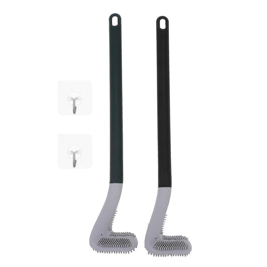 Toilet Brush | Flexible Silicone Bristles | Rubber Golf Handle | Holder with 2 FREE Sticky Hooks