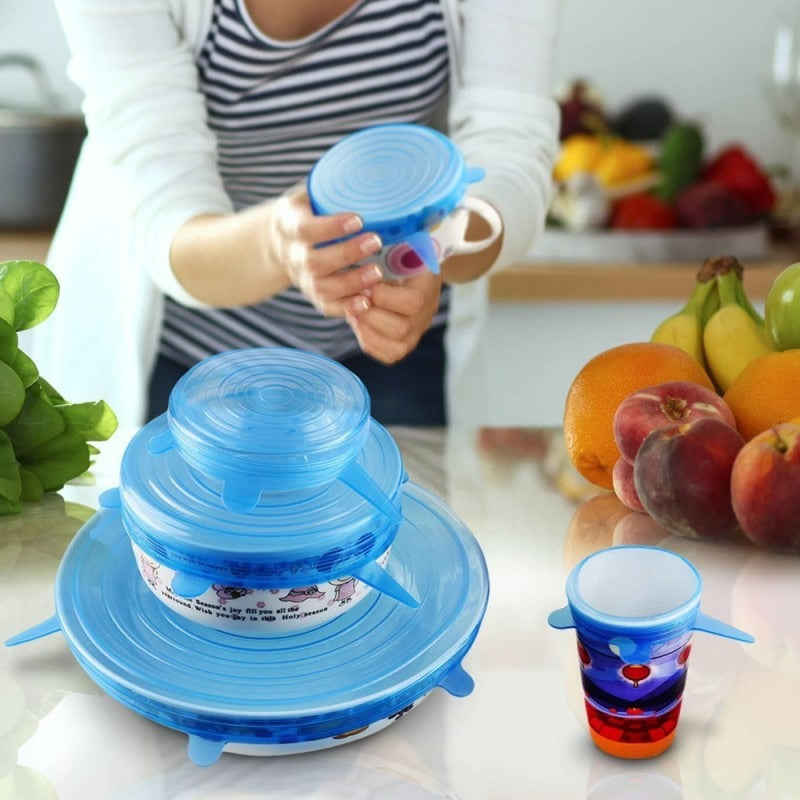 Silicone Stretch Lids | Pack of 6 | Reusable Bowl Covers | Multi‑Size Food Savers
