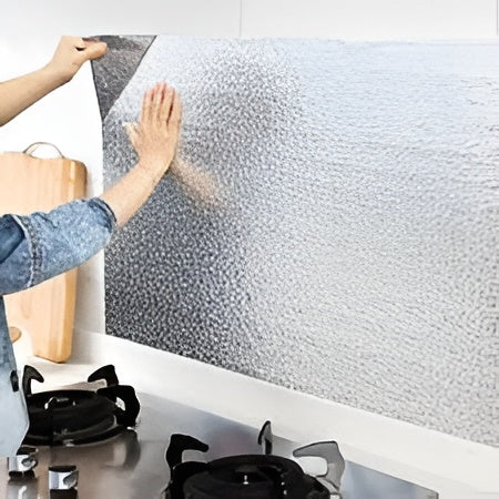 Silver Foil Kitchen Waterproof & Oil Proof| Aluminum Foil Self-Adhesive Sheet for Stove Cabinets & Walls – Heat Resistant