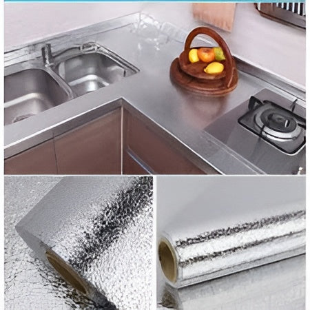 Silver Foil Kitchen Waterproof & Oil Proof| Aluminum Foil Self-Adhesive Sheet for Stove Cabinets & Walls – Heat Resistant