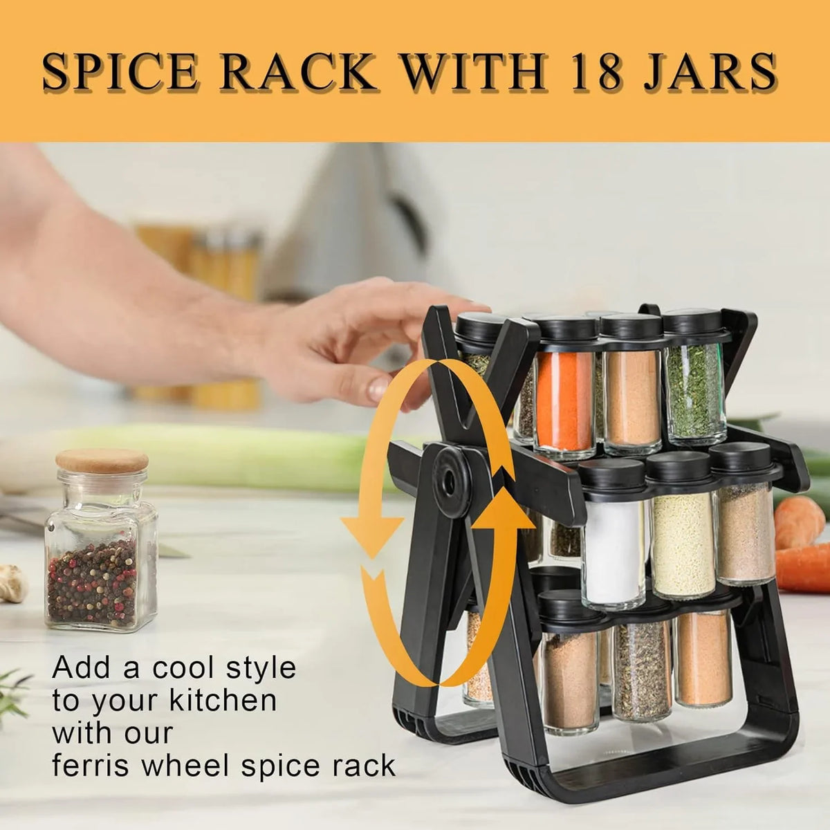 18-Jar Rotating Spice Rack Organizer Set
